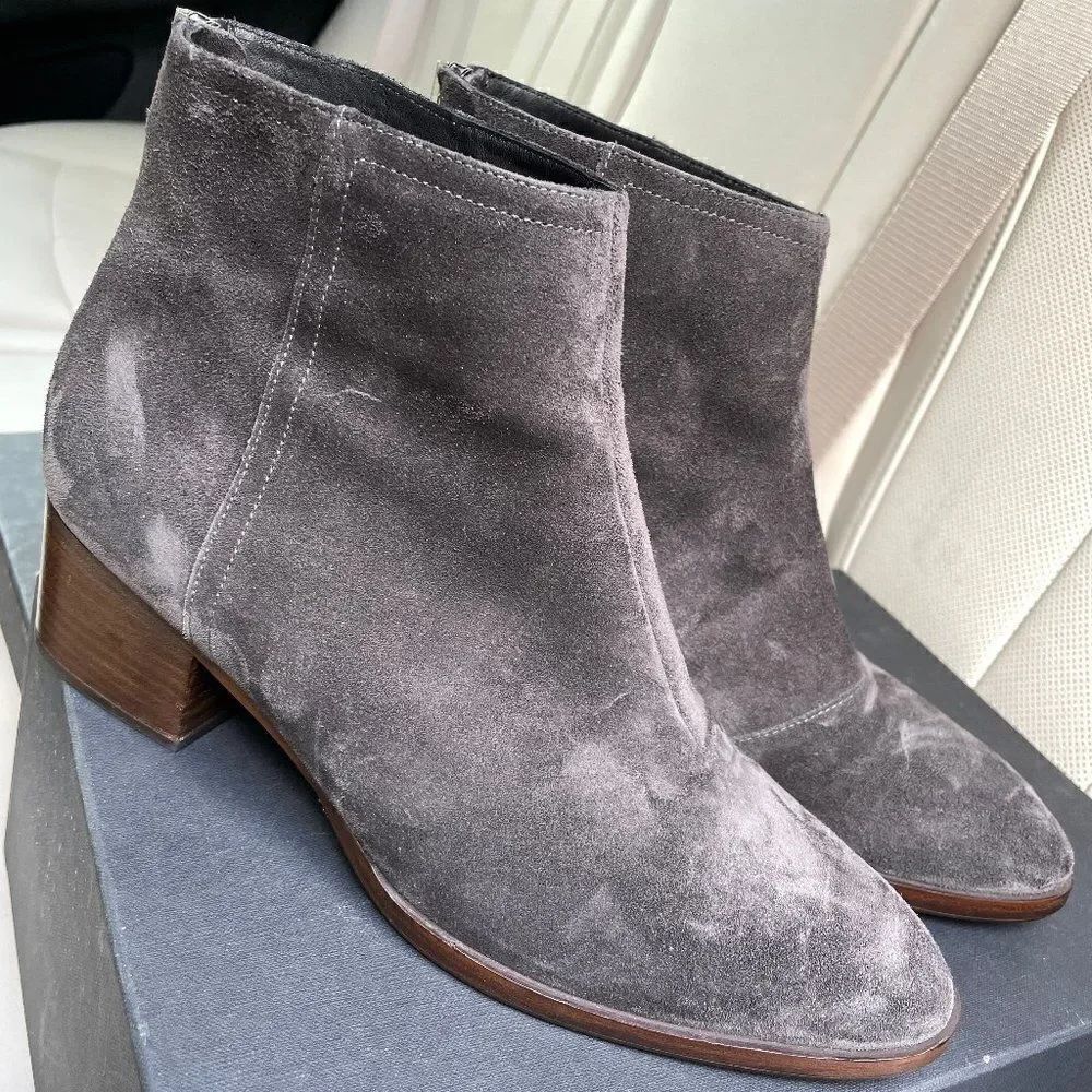 LIKE NEW Rag & Bone Wesley Suede Back Zip Ankle Boots in Asphalt Grey Size 39